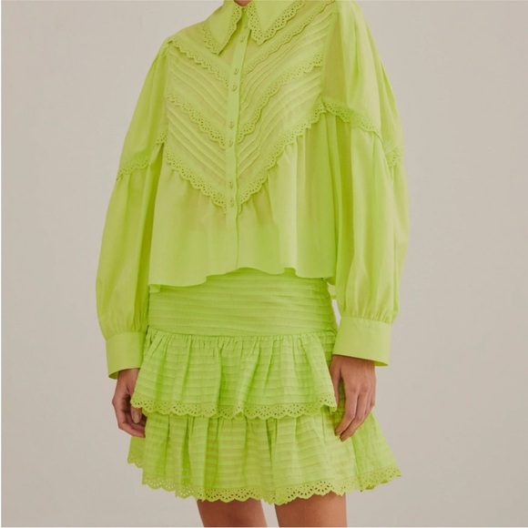 FARM Rio Neon Green Ruffled Mini Skirt - Picture 3 of 4